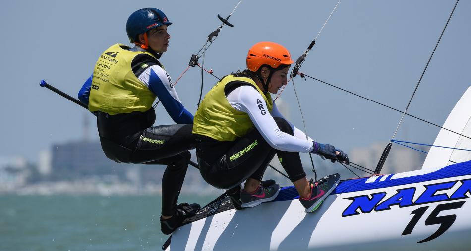 Nacra 15 sailors Teresa Romairone and Dante Cittadini (ARG)